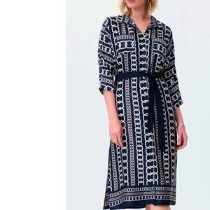 Joseph Ribkoff Navy White Chain MiDi Shirt Dress